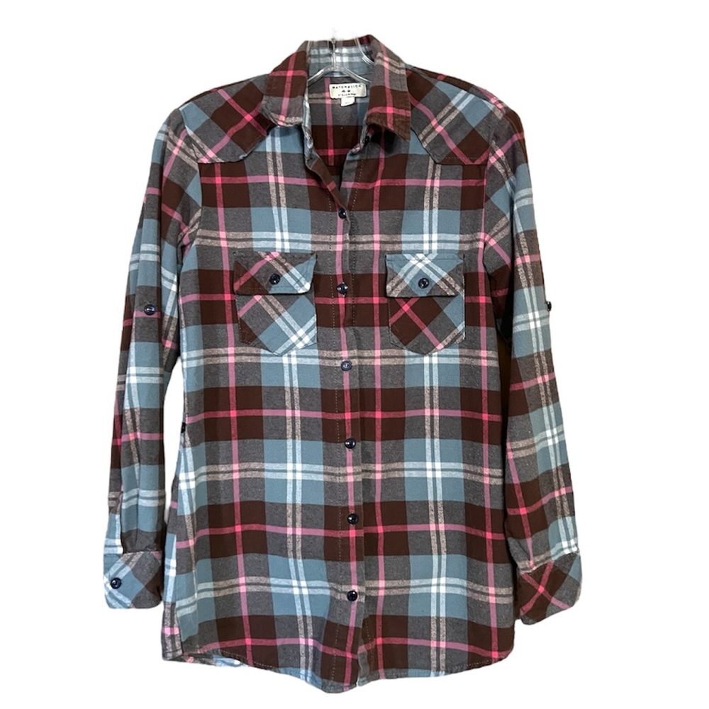 Matchstick Blue & Pink Cotton Button Down Plaid Long Sleeve Shirt Sz XS GUC